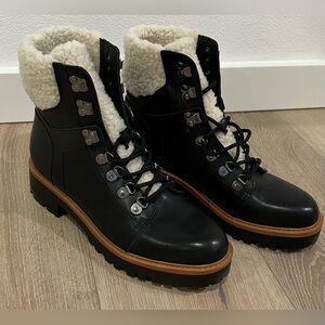 Marc Fisher Izzie Genuine Sterling Lug Sole Boot, black leather, size 9.5